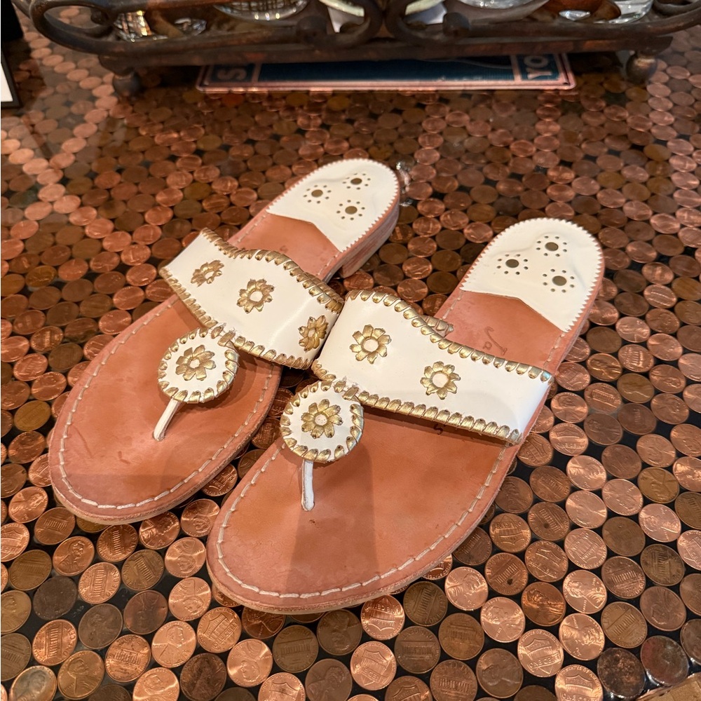 Women's White and Tan Sandals